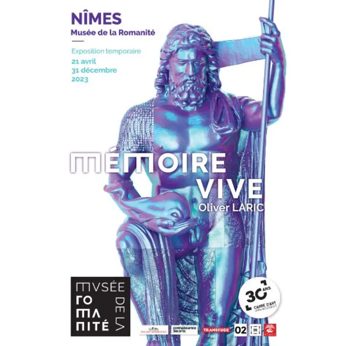 Affiche de l'exposition "Mémoire Vive" à découvrir en 2023 au Musée de la Romanité situé à Nîmes, en Occitanie.
