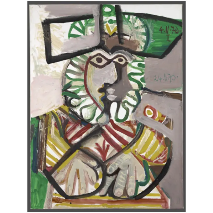 Pablo Picasso Buste d’homme au chapeau Mougins, 4 novembre – 24 novembre 1970 Huile sur toile 130 × 97 cm Musée national Picasso-Paris Dation Jacqueline Picasso.