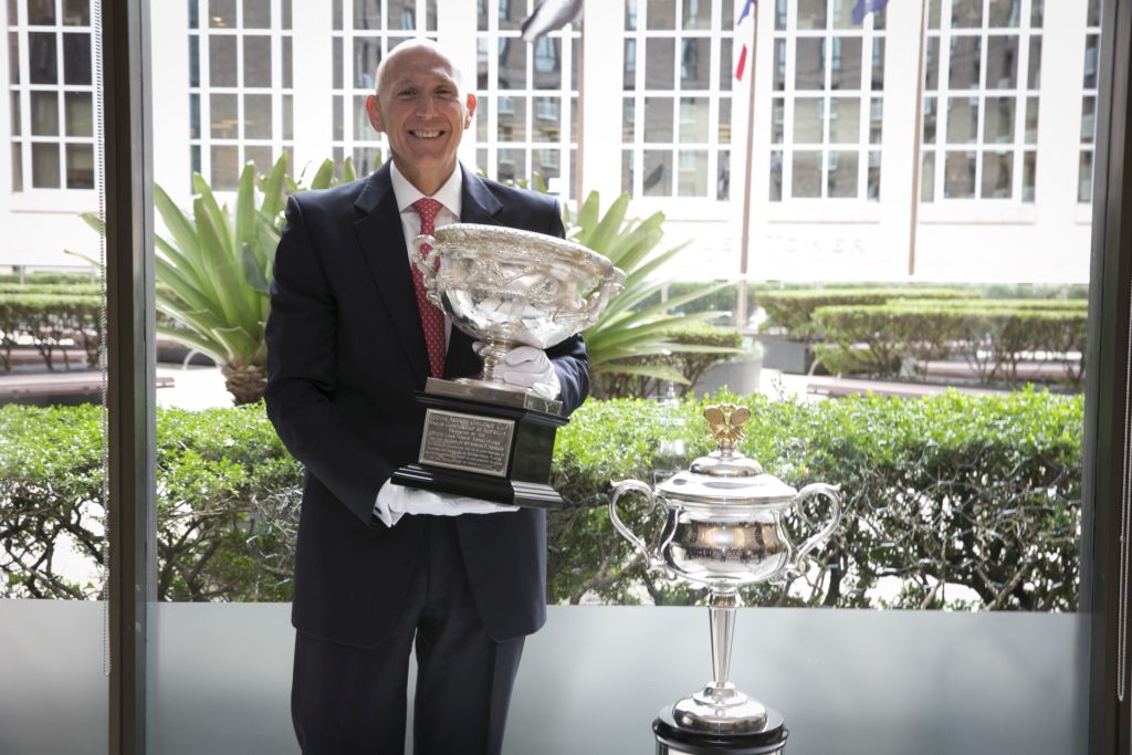 Michael Issenberg, Chairman & CEO Accor Hotels Asia Pacific, holds the Australian Open trophy (photo © Accor)