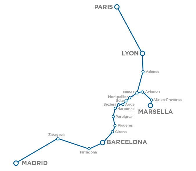 Mapa tren españa francia