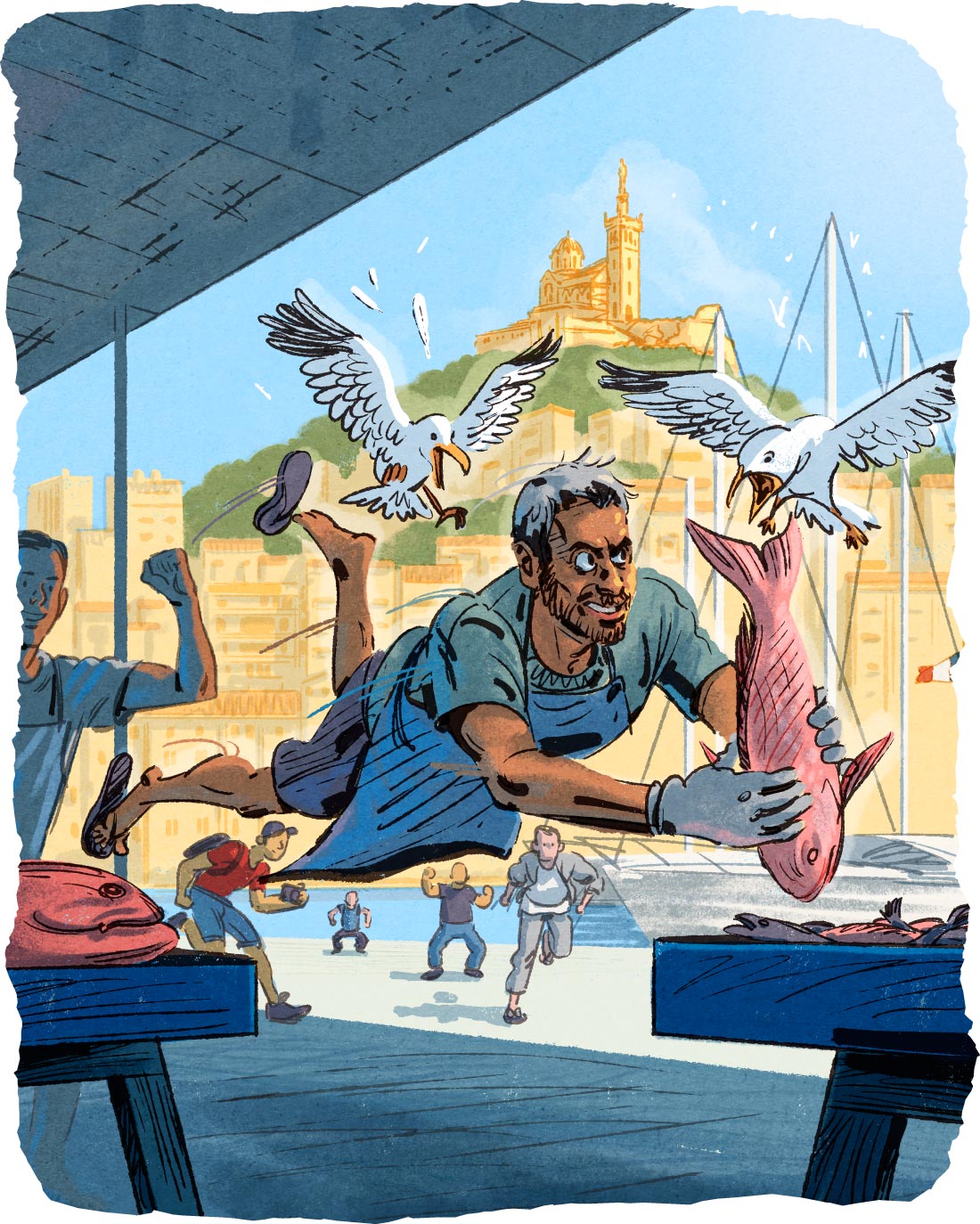 イラスト「マルセイユ旧港の魚市場」