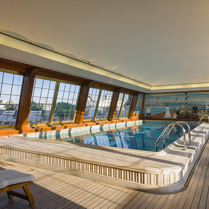 The hotel pool has all the style and feel of a majestic yacht.
