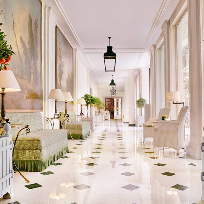 The elegant colonnade of this Palace hotel.