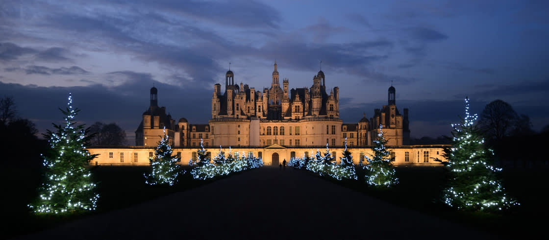 I december fejres julen på Château de Chambord i Loiredalen.
