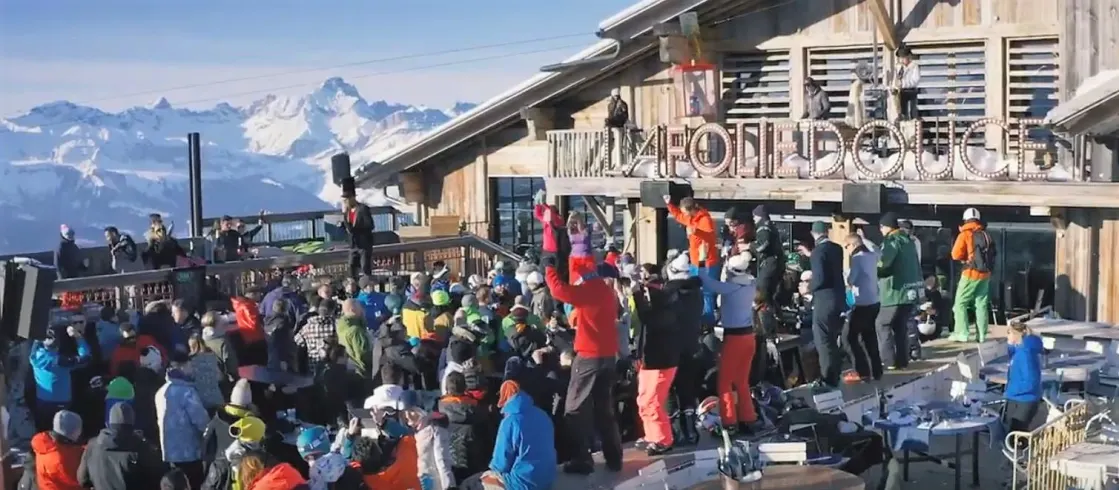 Clubbing at the top of the slopes at La Folie Douce in Megève, facing one of the most beautiful Alpine panoramas