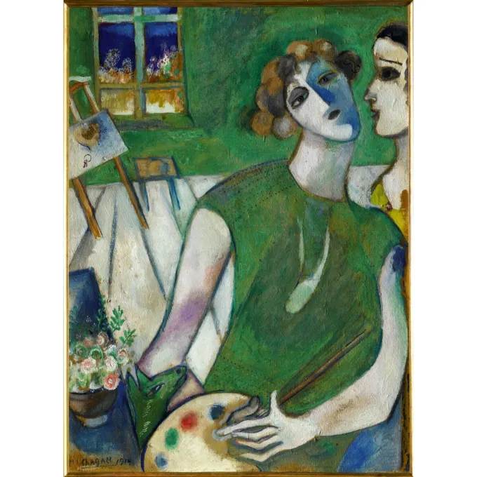Marc Chagall, Autoportrait en vert, 1914, Huile sur carton marouflé sur toile Dation, 1988.